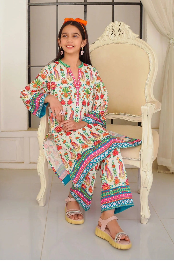 Ochre Girls Pret Printed Swiss Lawn 2 Piece Suit COR-133 - Summer Collection