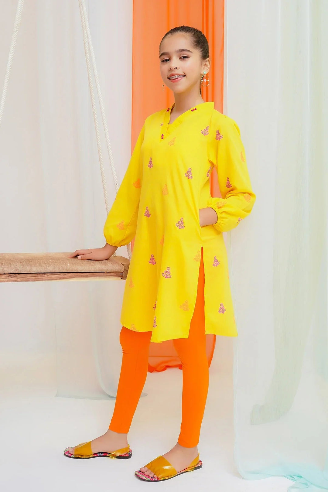 Ochre RTW Printed Girls 1 Piece Cotton Kurta OFW-PRC-29 - Summer Collection