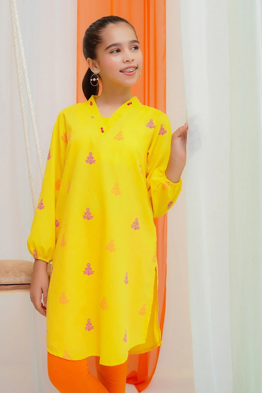 Ochre RTW Printed Girls 1 Piece Cotton Kurta OFW-PRC-29 - Summer Collection