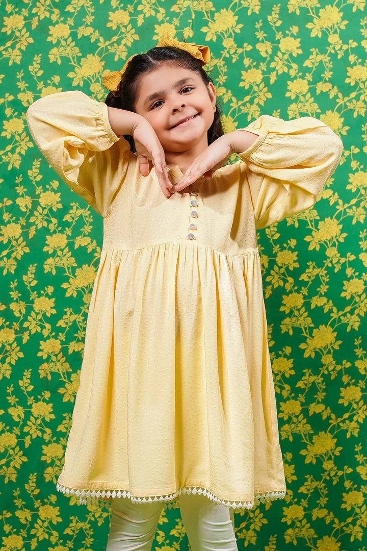 Ochre RTW Embroidered Girls 1 Piece Cotton Broshia Kurta OFK-PRC-37 - Summer Collection