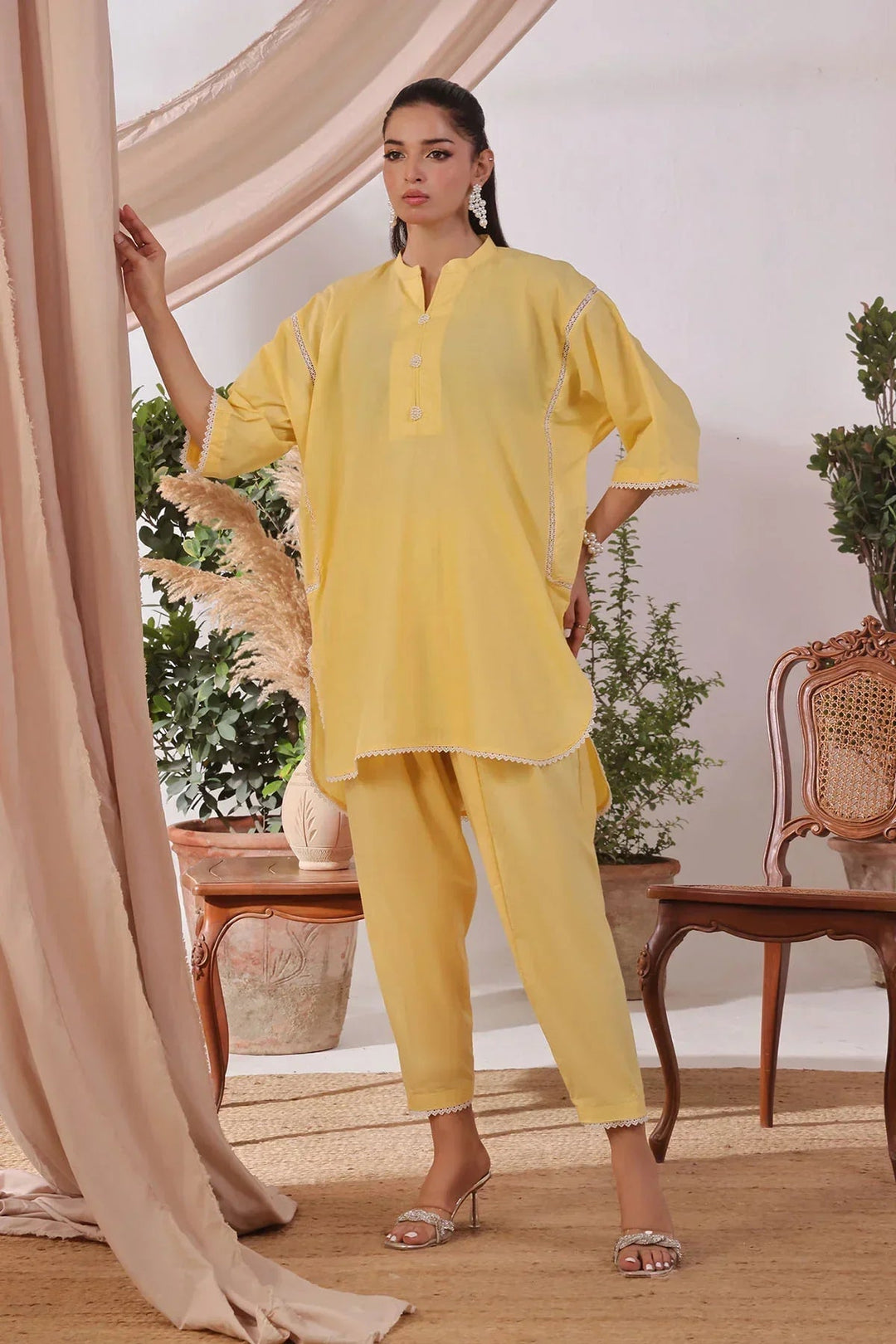 Ochre Women RTW Lawn 2 Piece Suit Yellow Slub Lawn - Festive Collection