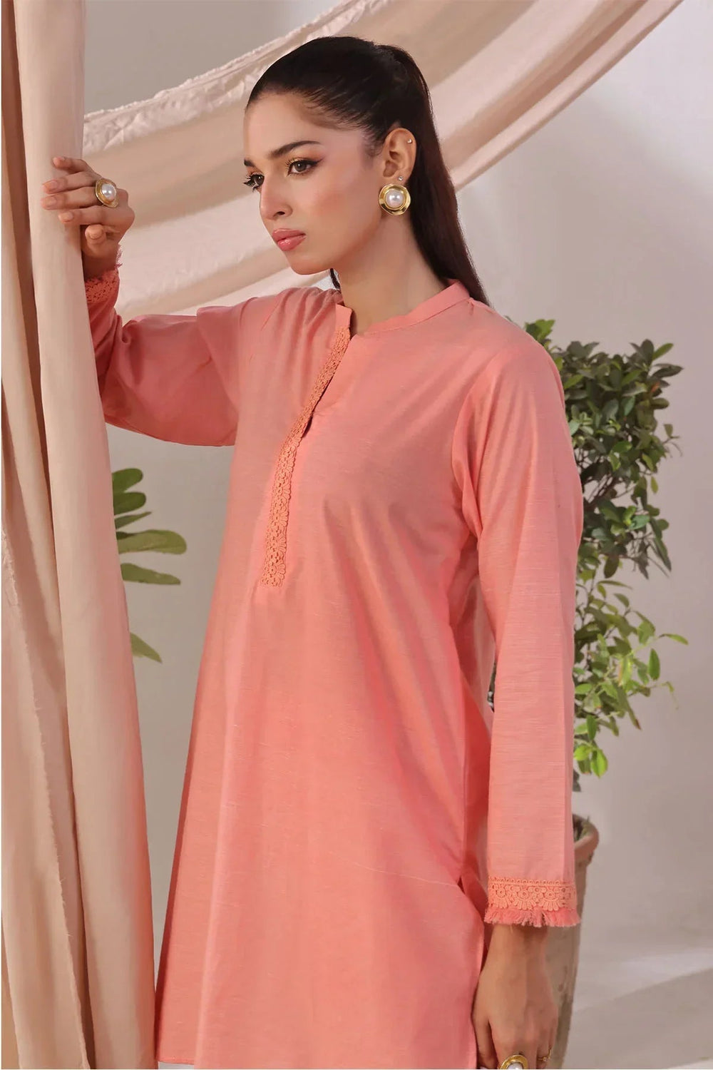 Ochre Women RTW Lawn 2 Piece Suit Peach Slub Lawn - Festive Collection