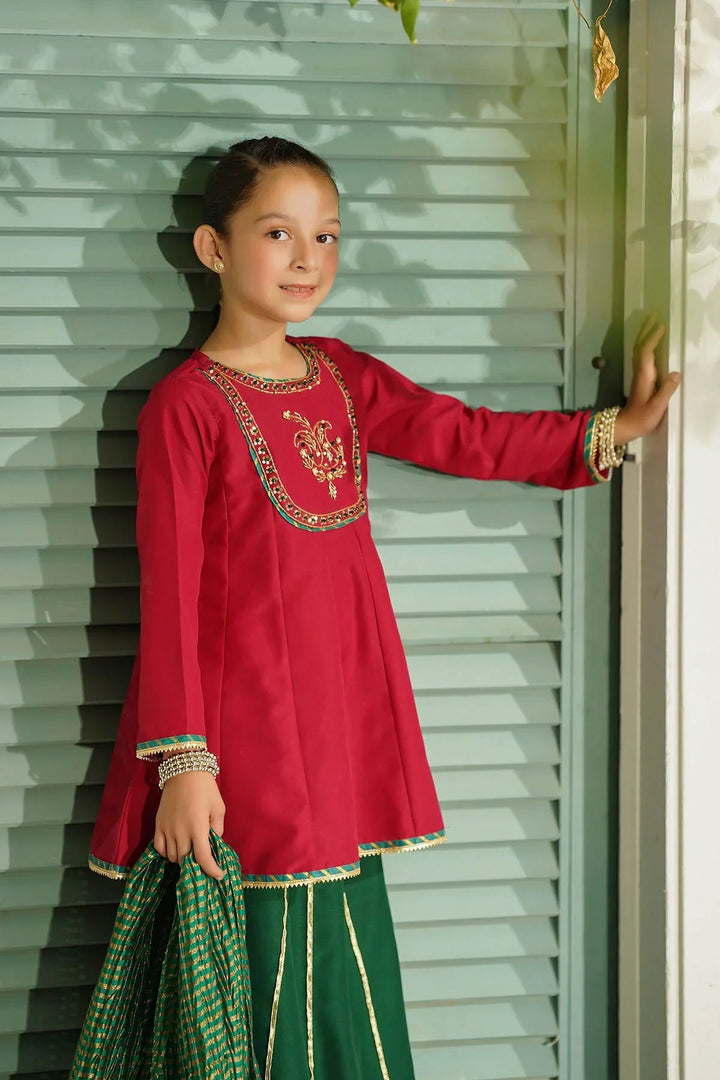 Ochre RTW Embroidered Girls 3 Piece Silk Hand Adda Work MHD-10 - Winter Collection