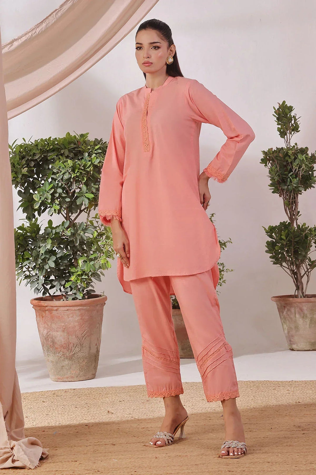 Ochre Women RTW Lawn 2 Piece Suit Peach Slub Lawn - Festive Collection