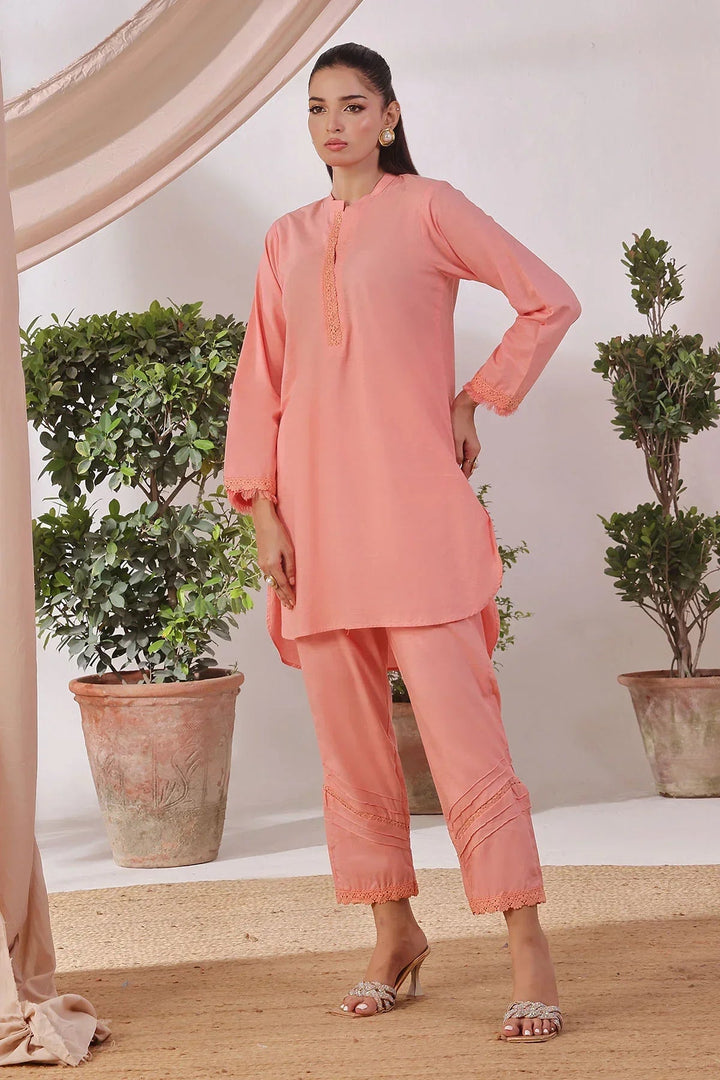 Ochre Women RTW Lawn 2 Piece Suit Peach Slub Lawn - Festive Collection