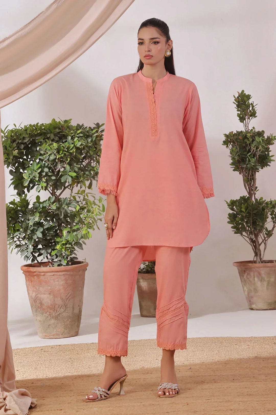 Ochre Women RTW Lawn 2 Piece Suit Peach Slub Lawn - Festive Collection