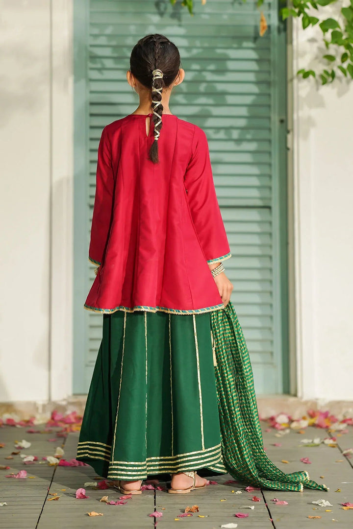 Ochre RTW Embroidered Girls 3 Piece Silk Hand Adda Work INMHD-06 - Winter Collection