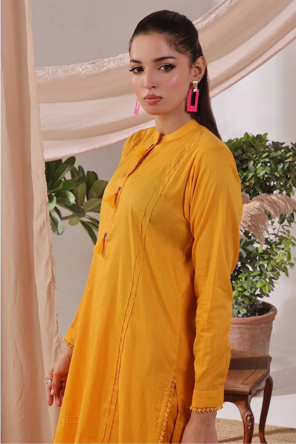Ochre Women RTW Cotton 2 Piece Suit Mustard Yellow Chambray Cotton - Festive Collection