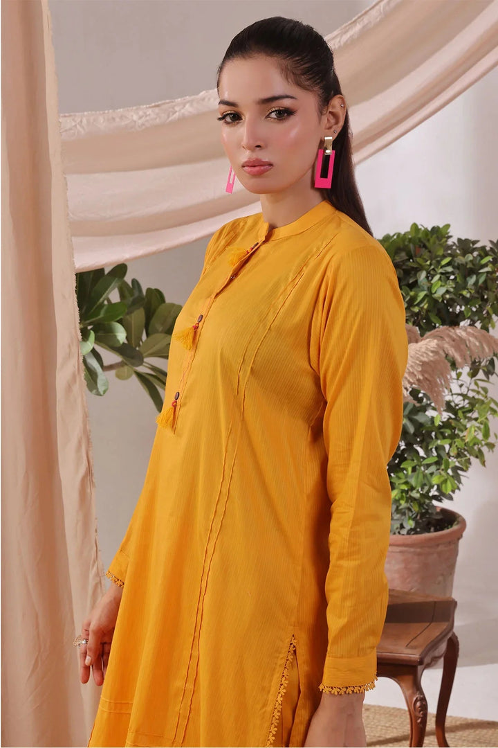 Ochre Women RTW Cotton 2 Piece Suit Mustard Yellow Chambray Cotton - Festive Collection