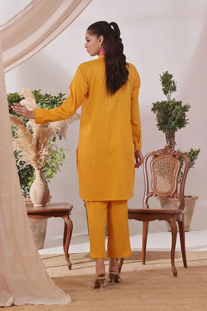 Ochre Women RTW Cotton 2 Piece Suit Mustard Yellow Chambray Cotton - Festive Collection