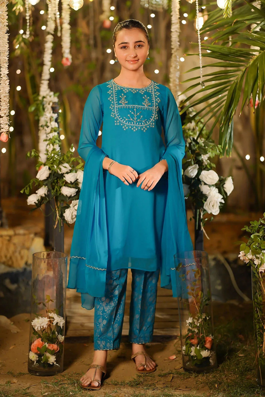 Ochre Girls Pret  Chiffon Hand Adda Work 3 Piece Suit AC-69 - Summer Collection