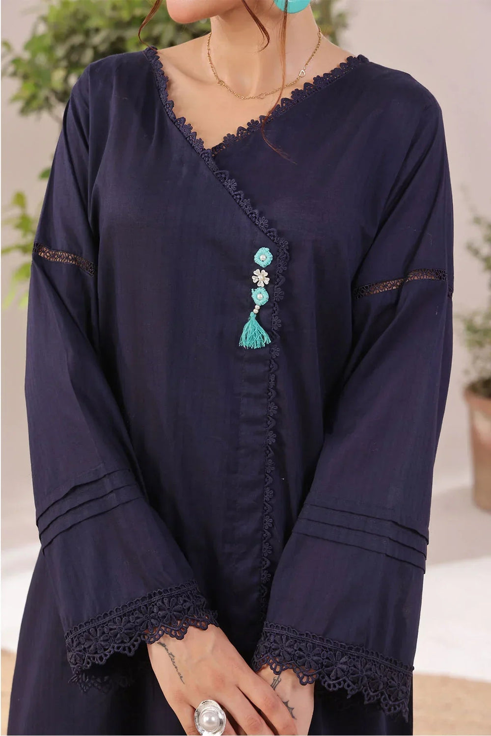 Ochre Women RTW Cotton 2 Piece Suit Navy Blue Chambray - Festive Collection
