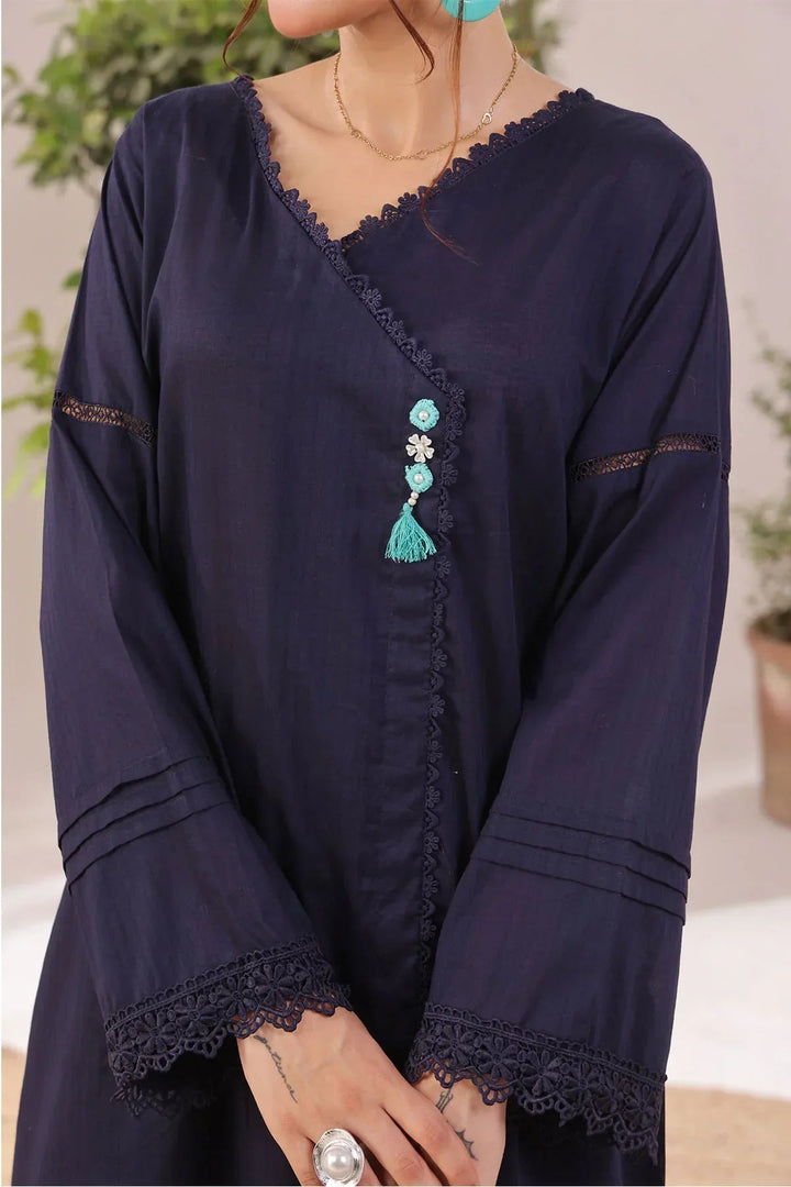 Ochre Women RTW Cotton 2 Piece Suit Navy Blue Chambray - Festive Collection