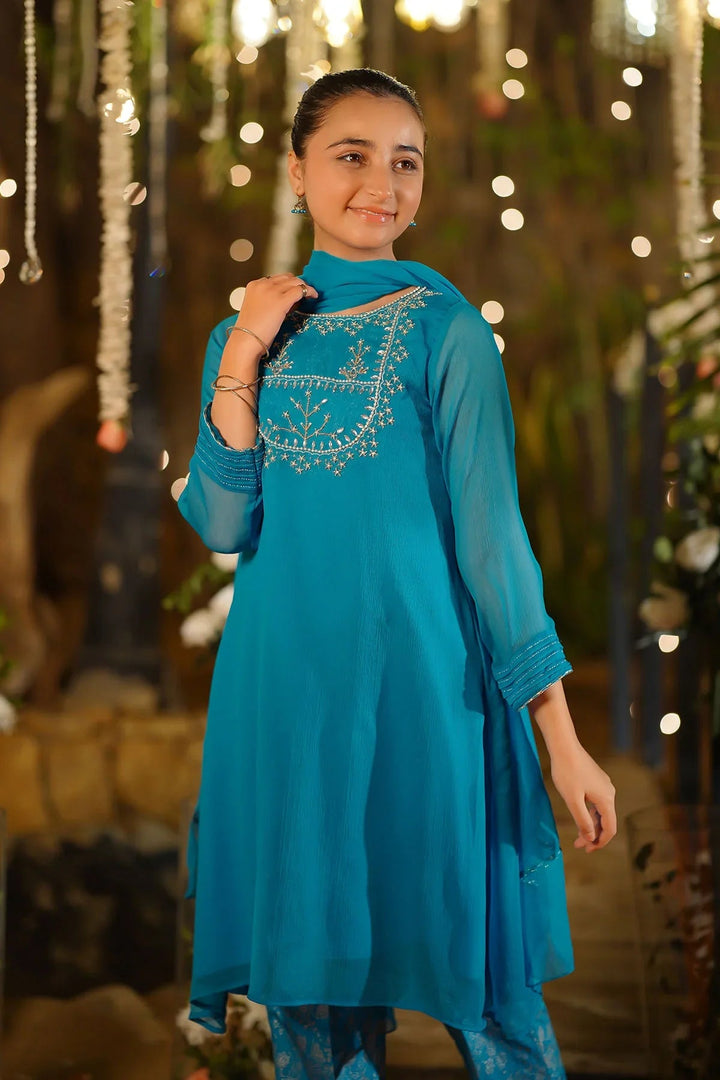 Ochre Girls Pret  Chiffon Hand Adda Work 3 Piece Suit AC-69 - Summer Collection