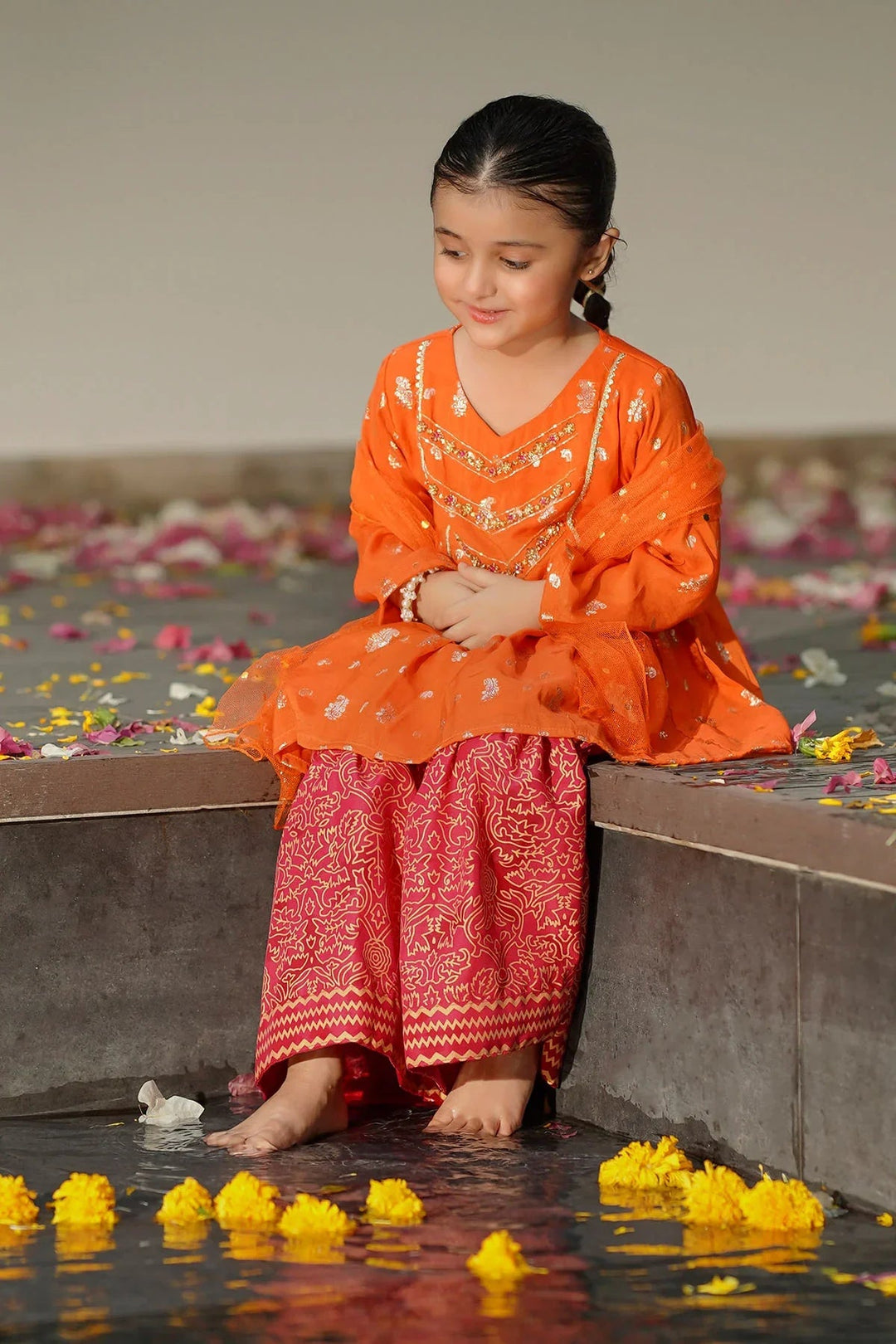 Ochre RTW Embroidered Girls 3 Piece Jacquard Hand Adda Work INMHD-03 - Winter Collection