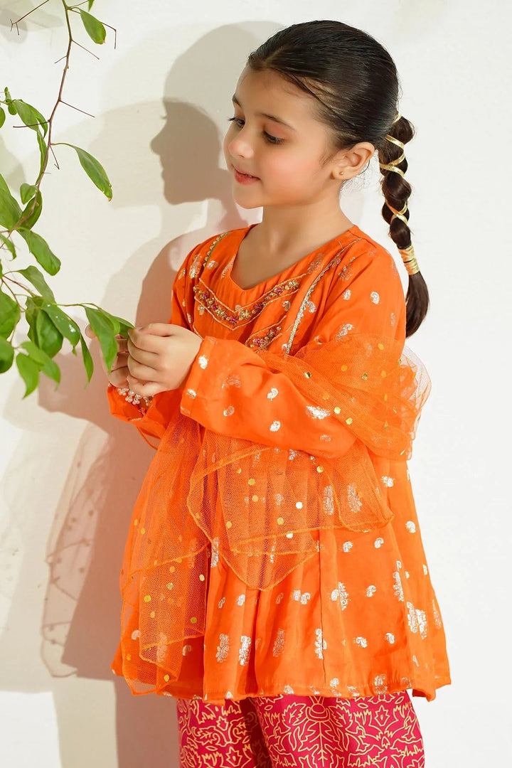 Ochre RTW Embroidered Girls 3 Piece Jacquard Hand Adda Work INMHD-03 - Winter Collection