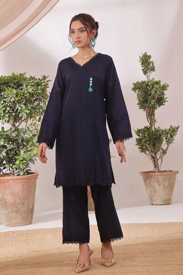 Ochre Women RTW Cotton 2 Piece Suit Navy Blue Chambray - Festive Collection