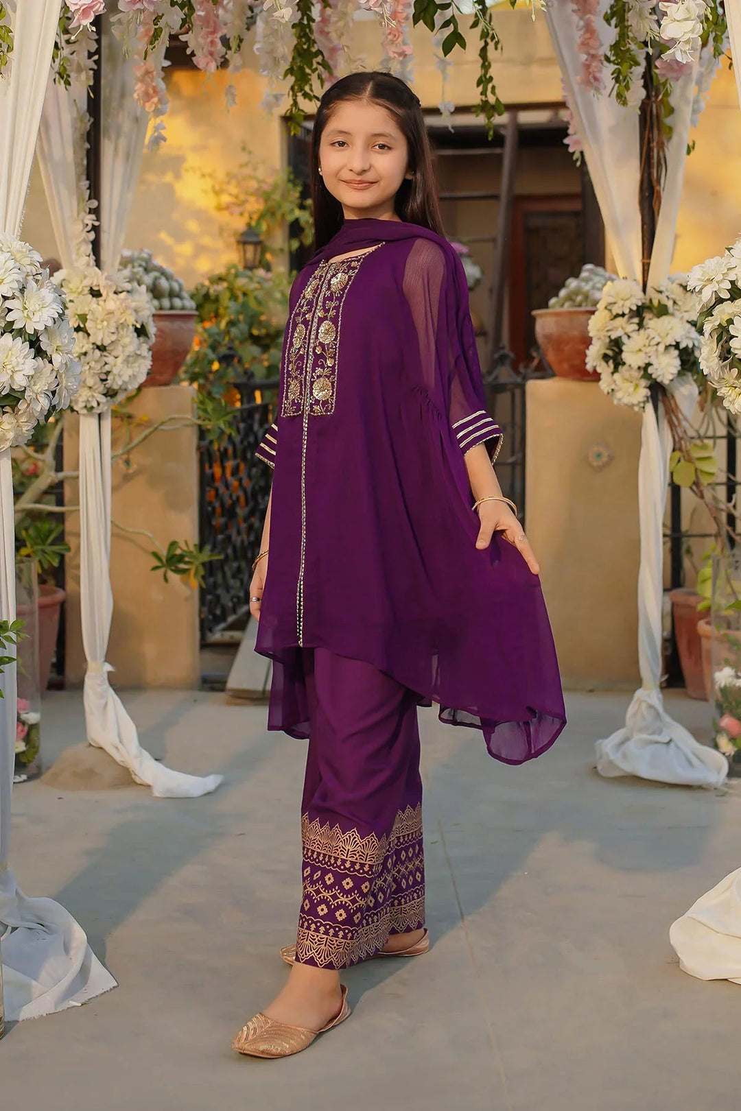 Ochre Girls Pret  Chiffon Hand Adda Work 3 Piece Suit AC-59 - Summer Collection