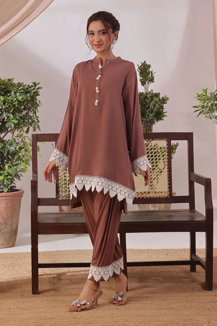 Ochre Women RTW Silk 2 Piece Suit Brown Rod Silk - Festive Collection