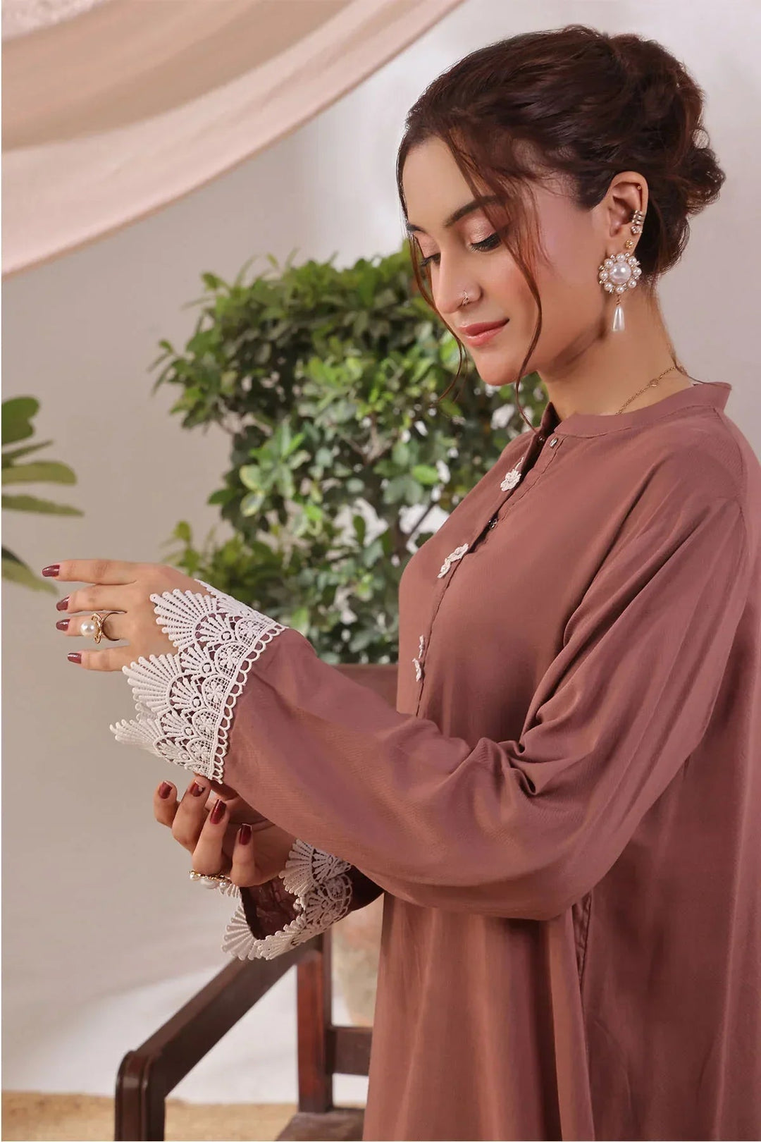 Ochre Women RTW Silk 2 Piece Suit Brown Rod Silk - Festive Collection