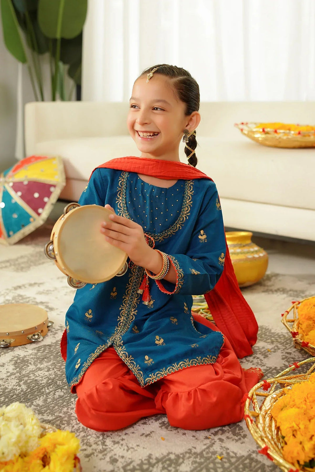 Ochre RTW Printed Girls 3 Piece Silk  INMHD-02 - Winter Collection