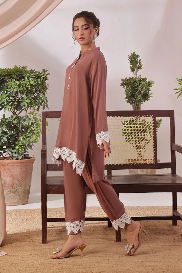 Ochre Women RTW Silk 2 Piece Suit Brown Rod Silk - Festive Collection