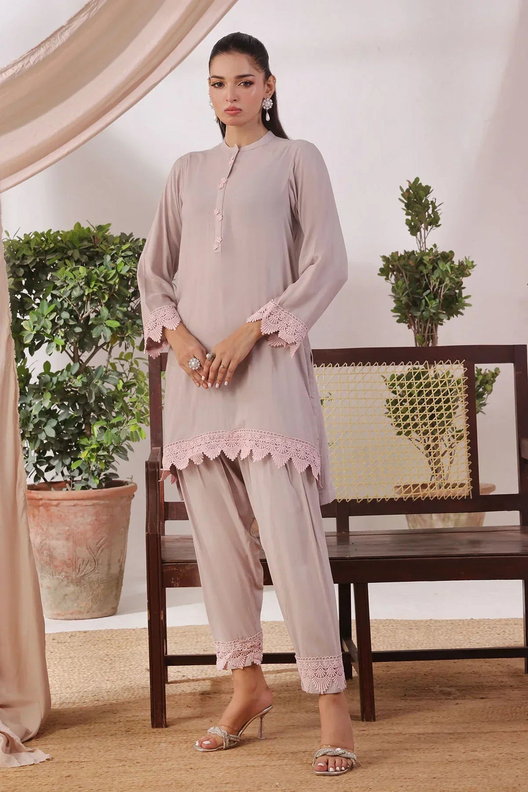 Ochre Women RTW Silk 2 Piece Suit Grey Rod Silk - Festive Collection