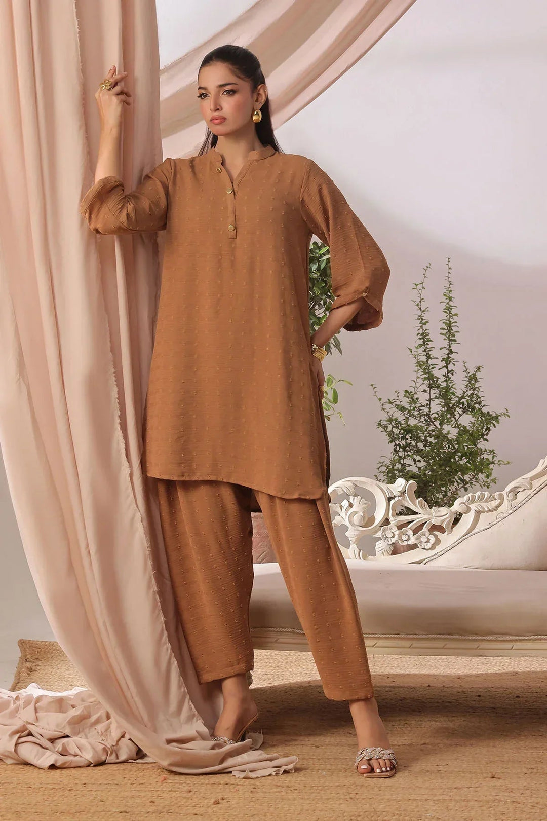 Ochre Women RTW Cotton 2 Piece Suit Dark Mustard Broshia Cotton - Festive Collection