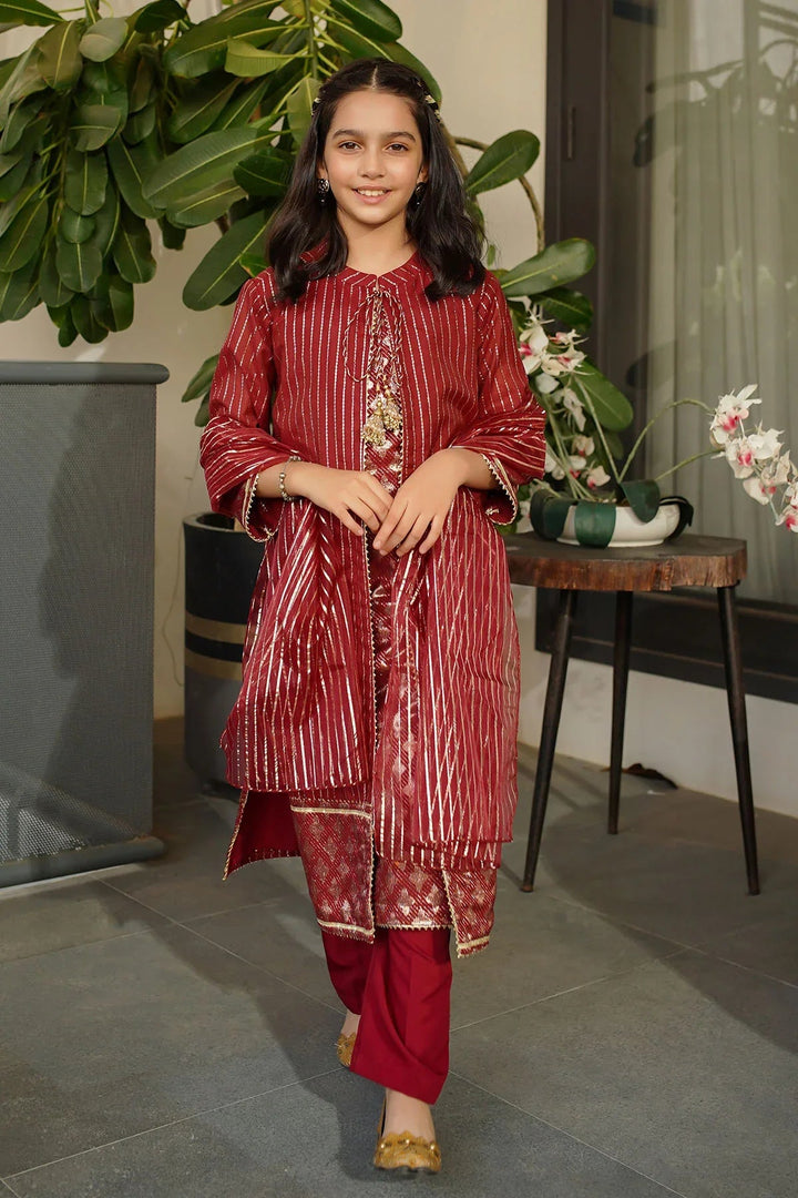 Ochre RTW Embroidered Girls 3 Piece Jacquard Hand Adda Work SHD-12 - Winter Collection