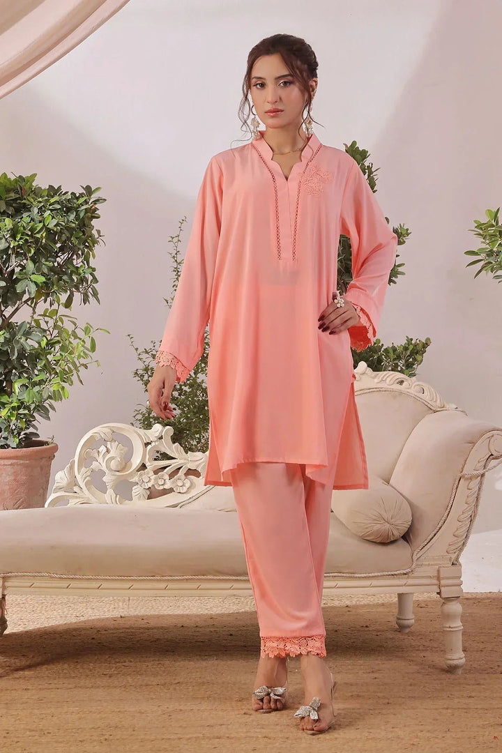 Ochre Women RTW Silk 2 Piece Suit Peach Silk - Festive Collection