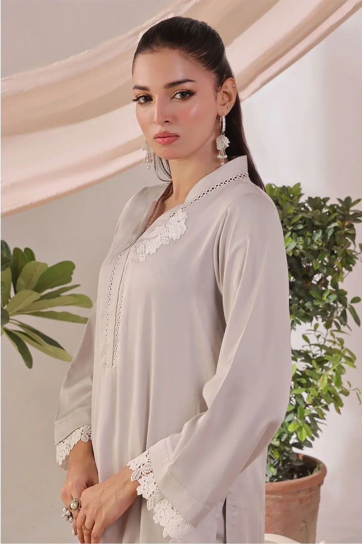Ochre Women RTW Silk 2 Piece Suit Grey Silk - Festive Collection