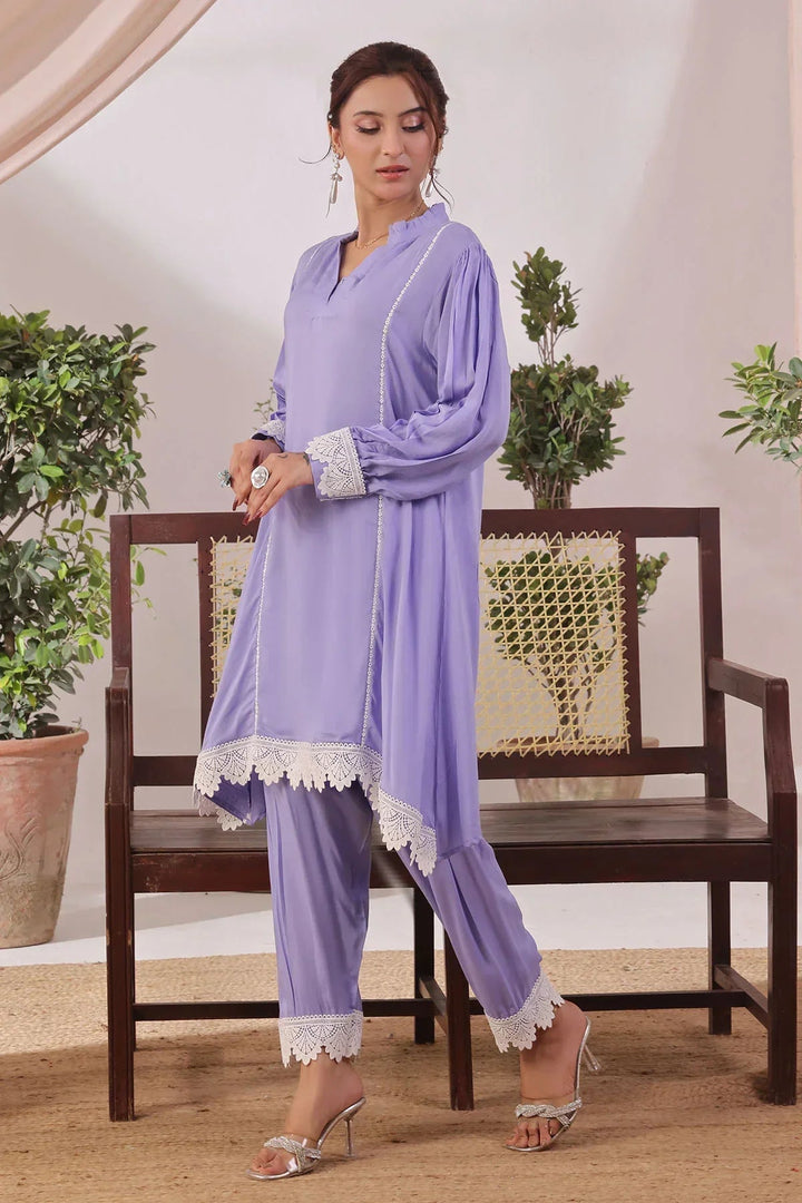 Ochre Women RTW Silk 2 Piece Suit Lavender Rod Silk - Festive Collection