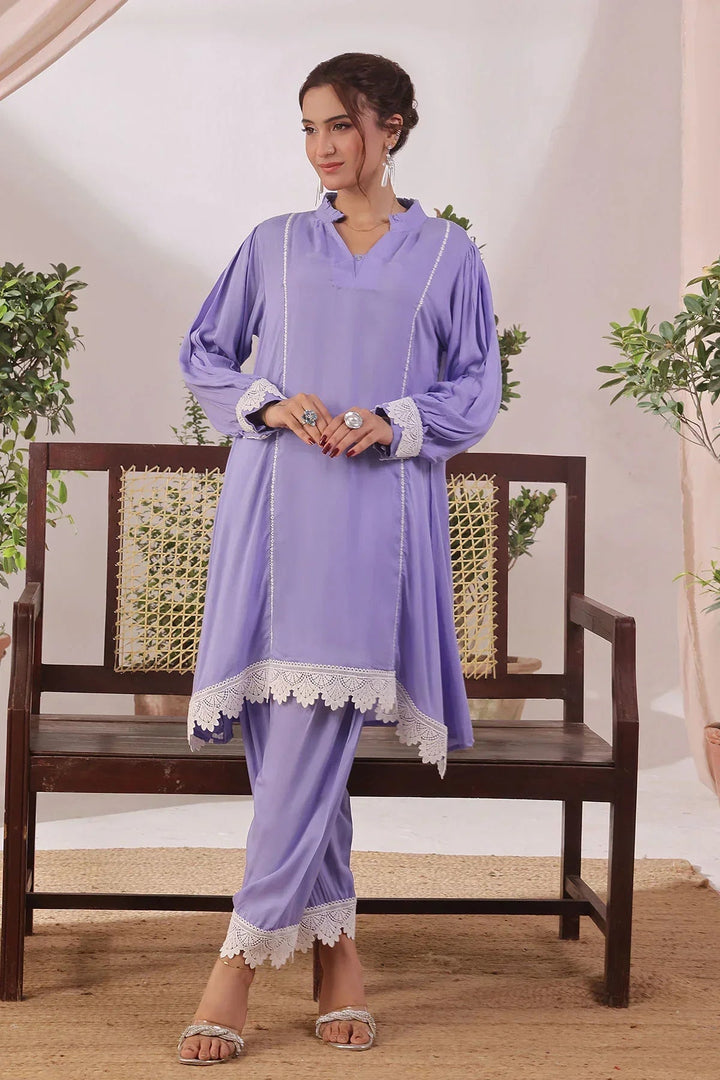Ochre Women RTW Silk 2 Piece Suit Lavender Rod Silk - Festive Collection