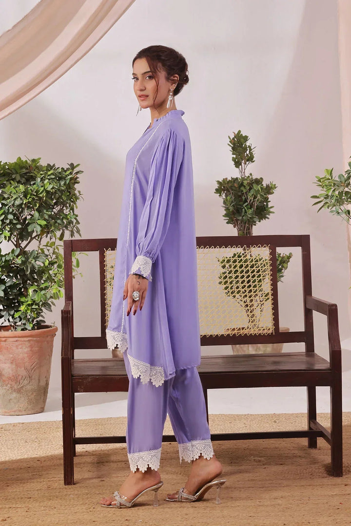 Ochre Women RTW Silk 2 Piece Suit Lavender Rod Silk - Festive Collection