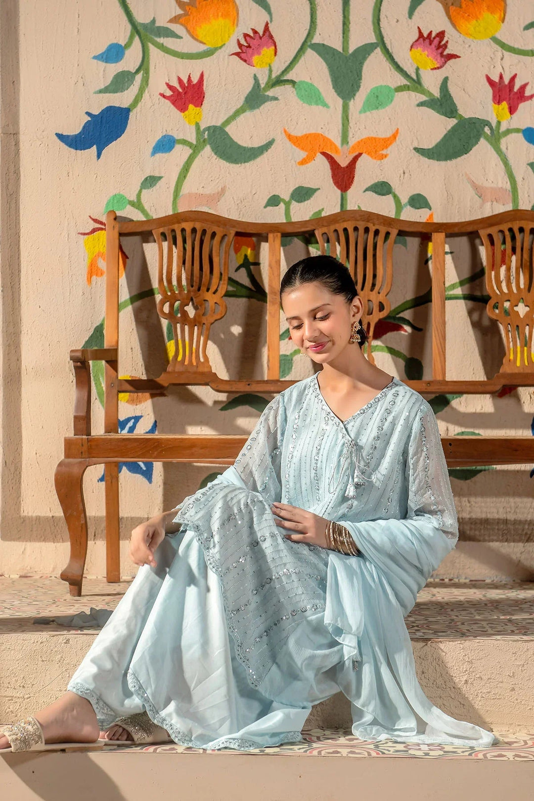 Ochre Girls Pret Embroidered Chiffon 3 Piece Suit EM-44 - Summer Collection