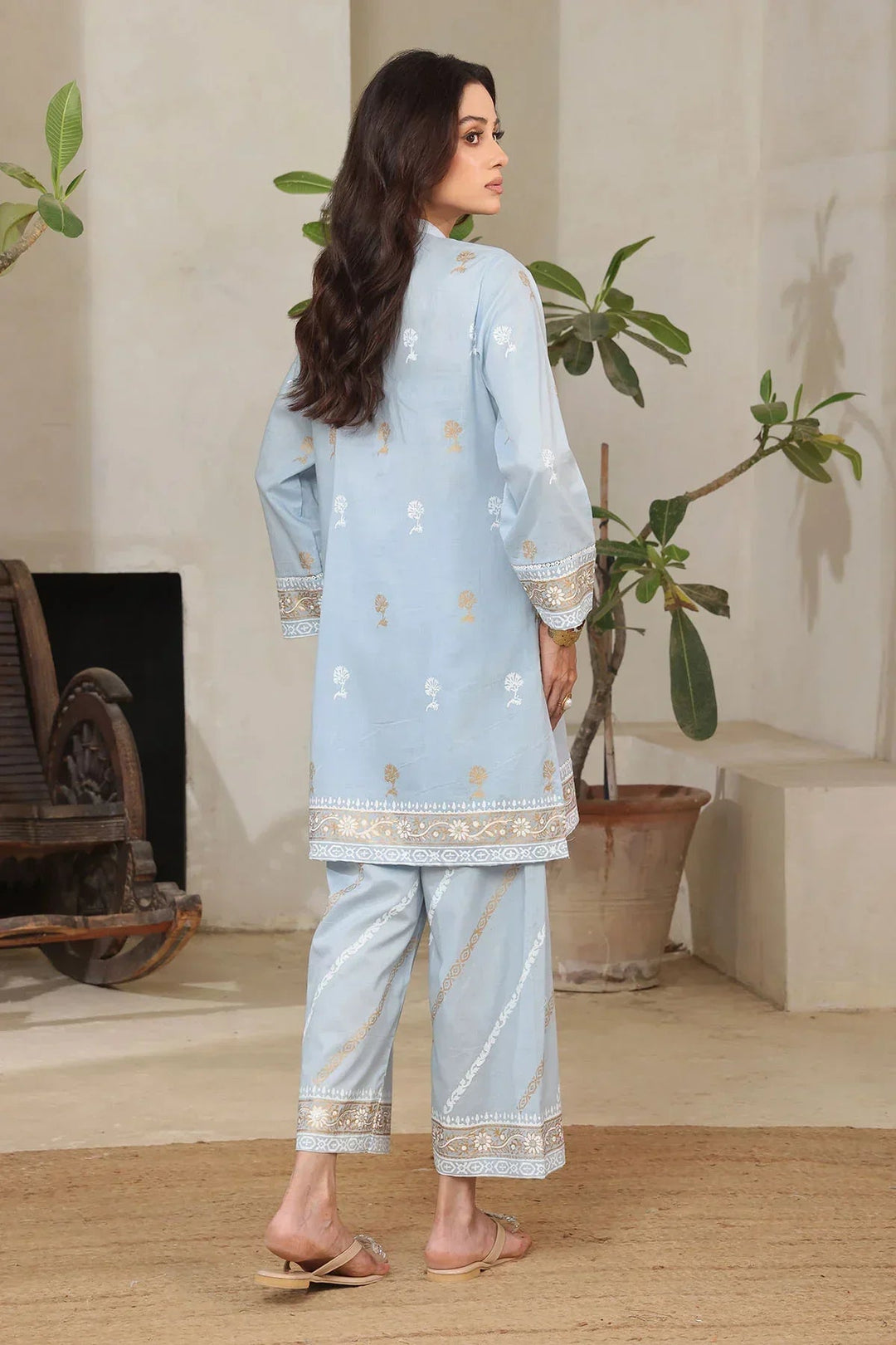 Ochre Women RTW Cotton 2 Piece Suit Sky Blue Cotton Printed - Festive Collection
