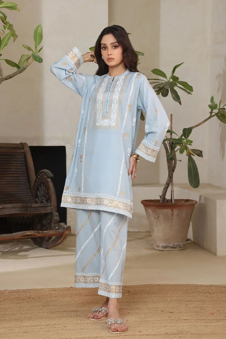 Ochre Women RTW Cotton 2 Piece Suit Sky Blue Cotton Printed - Festive Collection