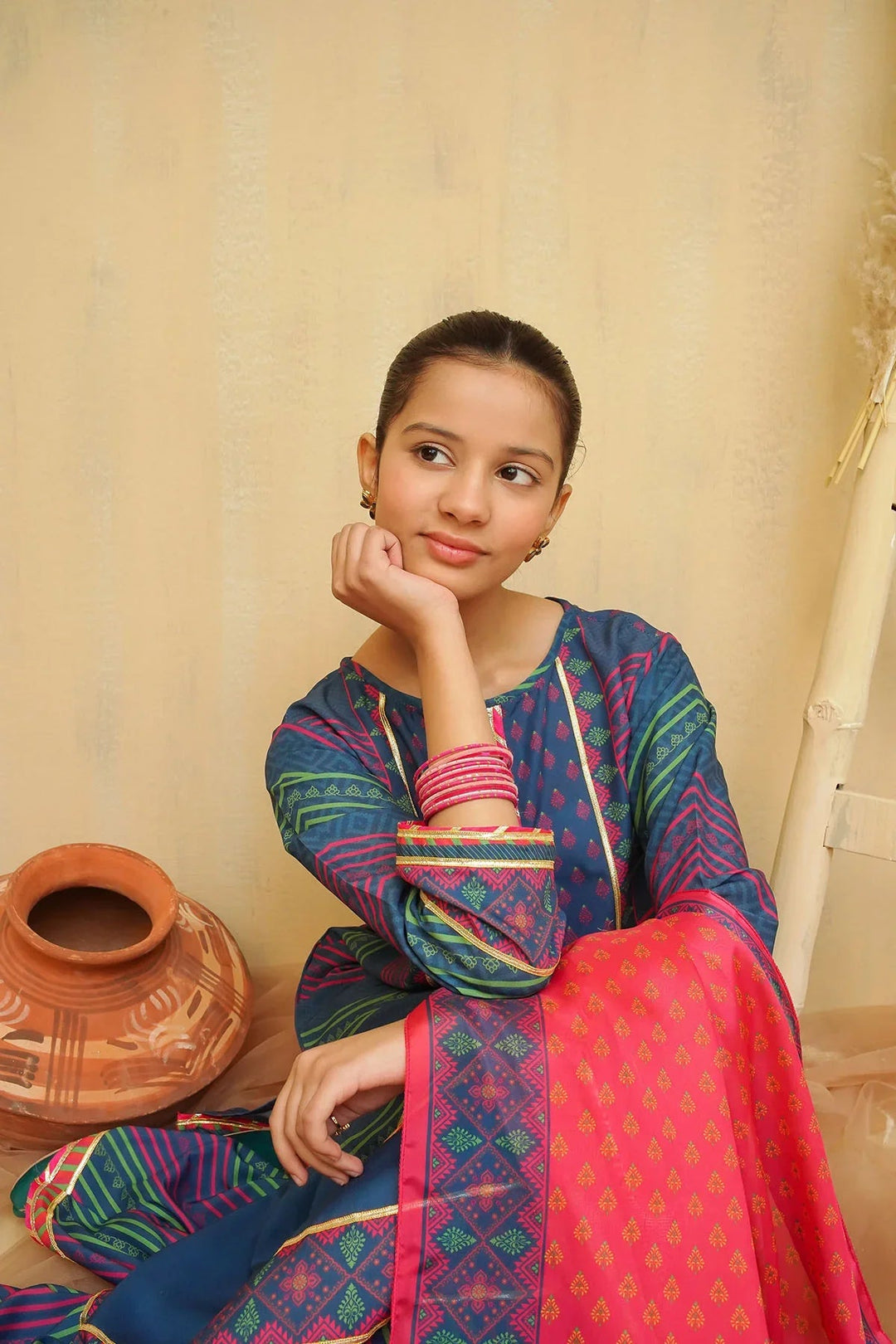 Ochre Girls Pret Printed Swiss Lawn 3 Piece Suit CORF-10 - Summer Collection