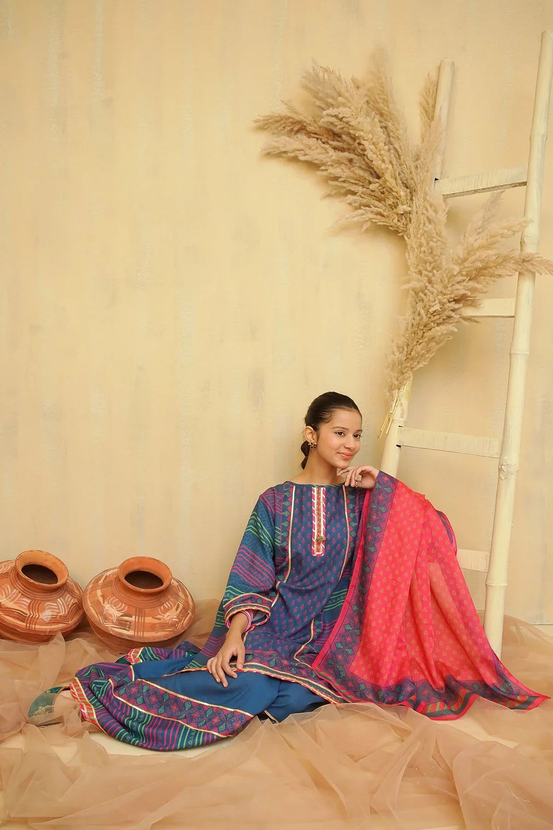 Ochre Girls Pret Printed Swiss Lawn 3 Piece Suit CORF-10 - Summer Collection