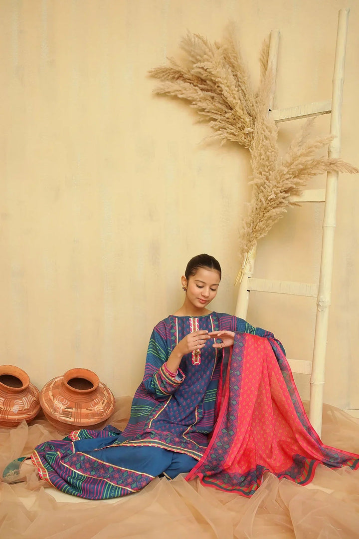 Ochre Girls Pret Printed Swiss Lawn 3 Piece Suit CORF-10 - Summer Collection