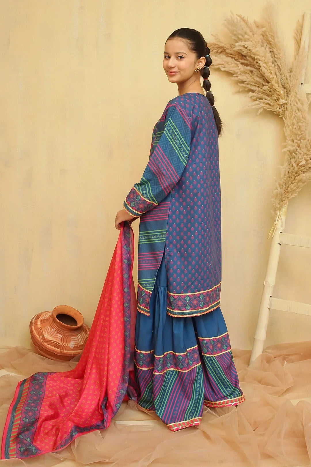 Ochre Girls Pret Printed Swiss Lawn 3 Piece Suit CORF-10 - Summer Collection