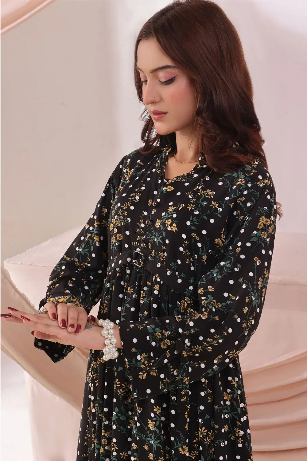 Ochre Women RTW Boski Linen 1 Piece Suit Black Printed Boski Linen Printed Dress - Festive Collection