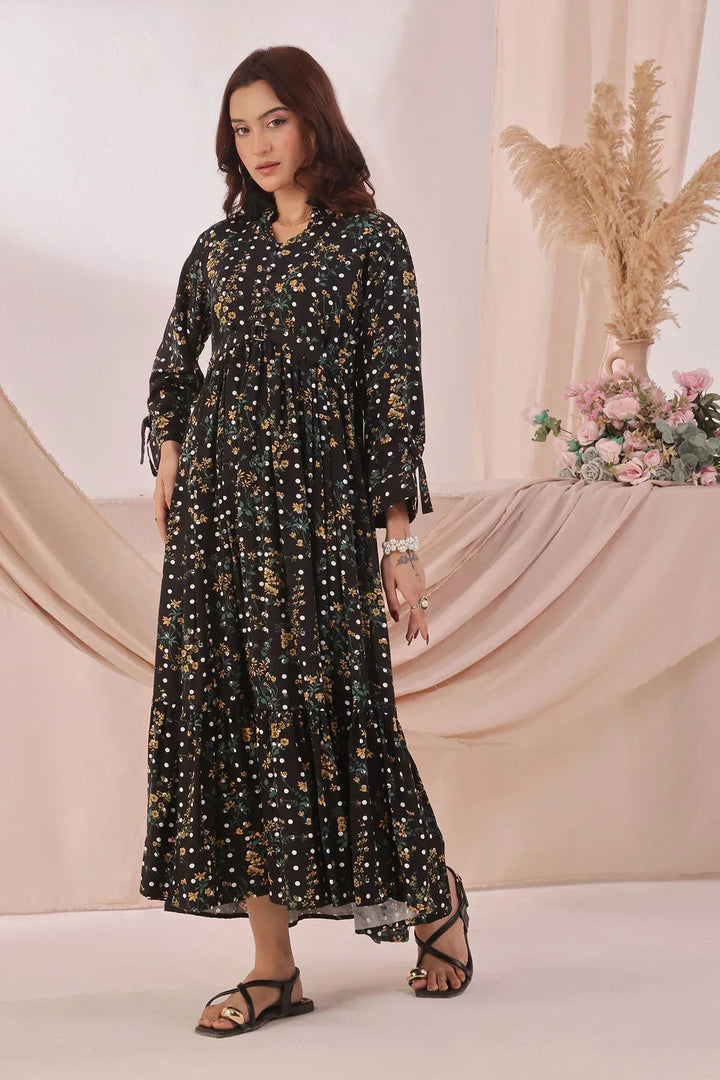 Ochre Women RTW Boski Linen 1 Piece Suit Black Printed Boski Linen Printed Dress - Festive Collection
