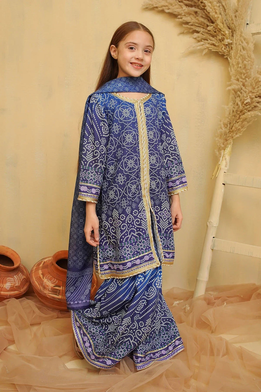 Ochre Girls Pret Printed Swiss Lawn 3 Piece Suit CORF-09 - Summer Collection