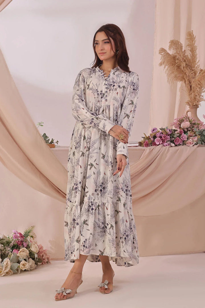 Ochre Women RTW Georgette 1 Piece Suit White Georgette Printed Dress - Festive Collection