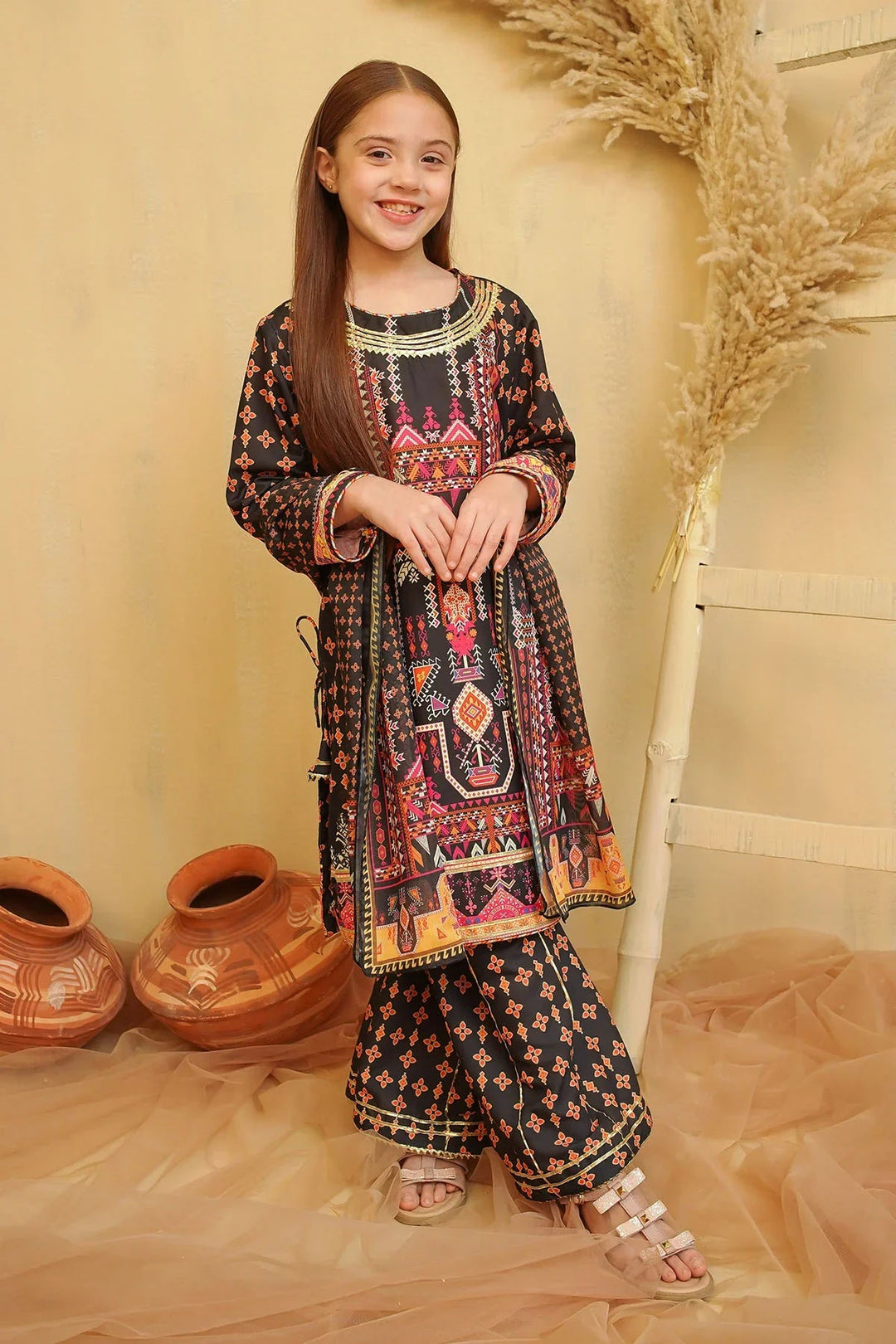 Ochre Girls Pret Printed Swiss Lawn 3 Piece Suit CORF-07 - Summer Collection