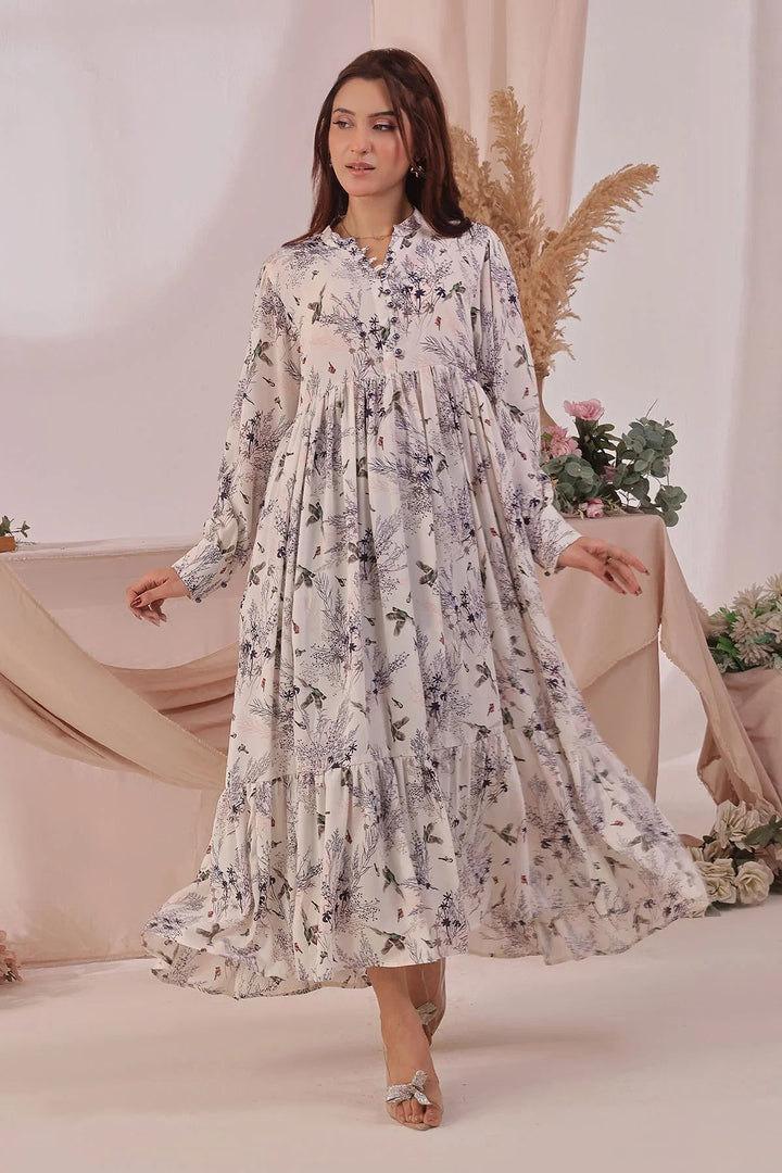 Ochre Women RTW Georgette 1 Piece Suit White Georgette Printed Dress - Festive Collection