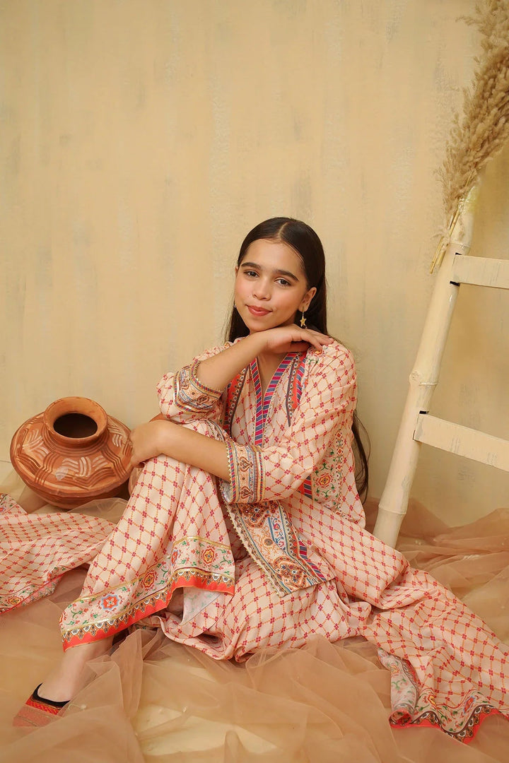 Ochre Girls Pret Printed Swiss Lawn 3 Piece Suit CORF-05 - Summer Collection