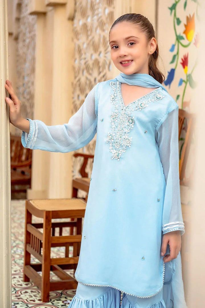 Ochre RTW Embroidered Girls 3 Piece Chiffon Hand Adda Work AC-72 - Summer Collection