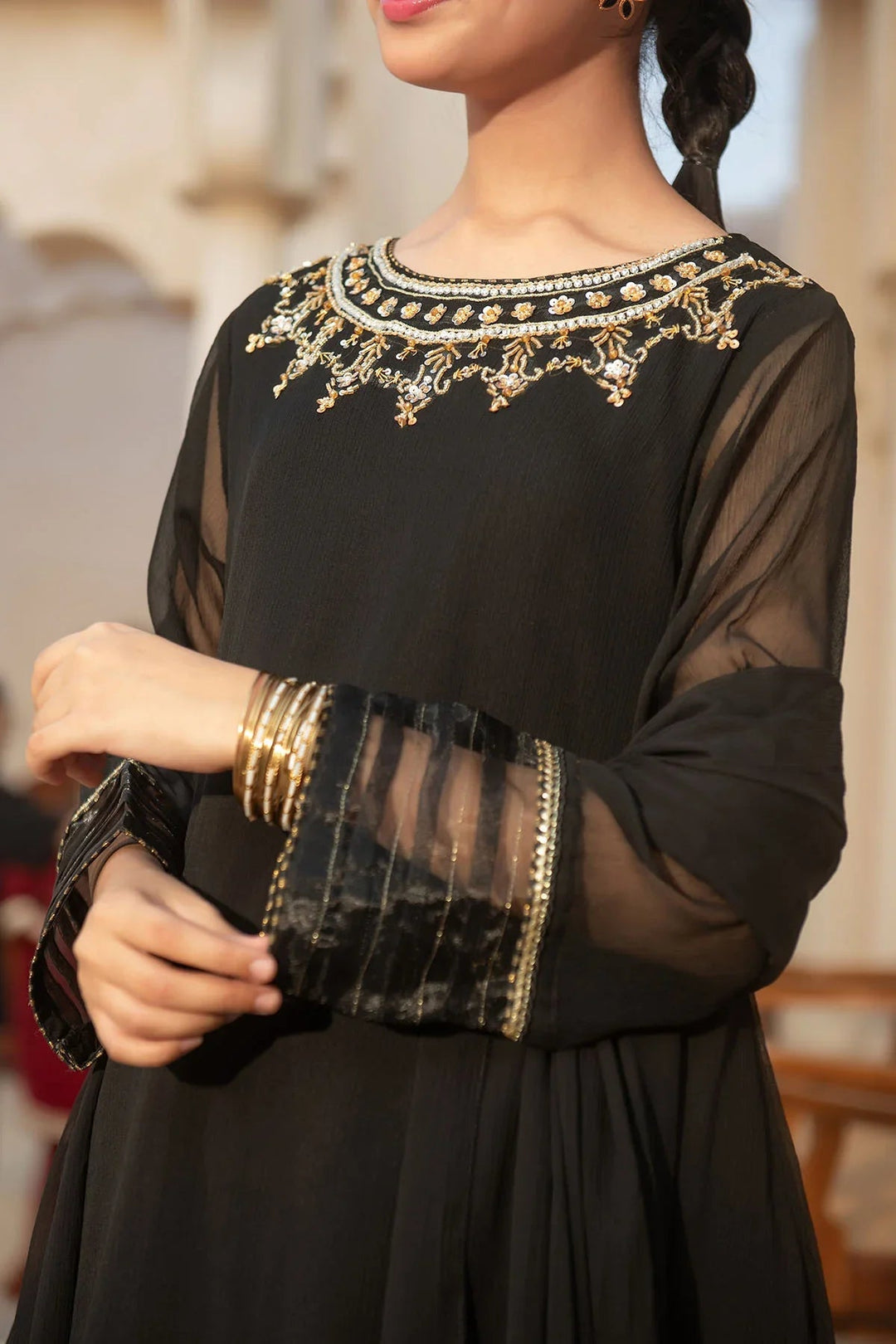 Ochre RTW Embroidered Girls 3 Piece Chiffon Hand Adda Work AC-71 - Summer Collection